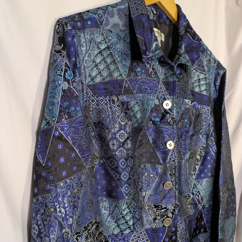 Coldwater Creek Blue Patchwork Pattern Jacket/Bla… - image 3